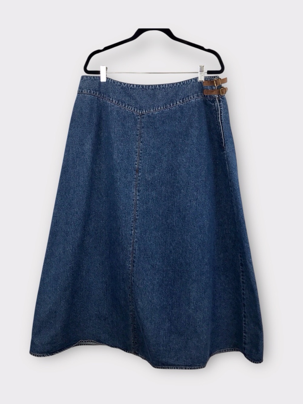 Vintage Ralph Lauren Denim A-Line Maxi Skirt Leather Buckle Side Detail Cotton - Picture 7 of 7